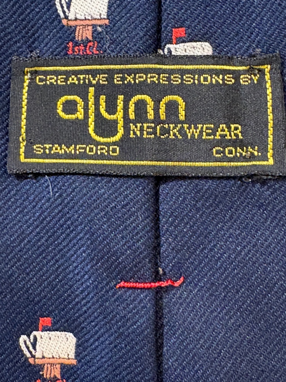 VTG 1982 Alynn Neckwear Navy Blue "First Class Male" Mailbox Tie 3" Width